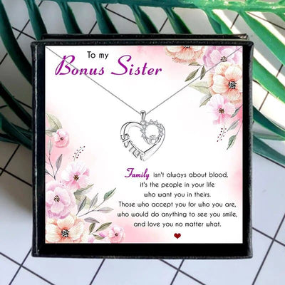 To My Bonus Sister Crystal Heart Crown Letter Pendant Necklaces - Necklace of Love