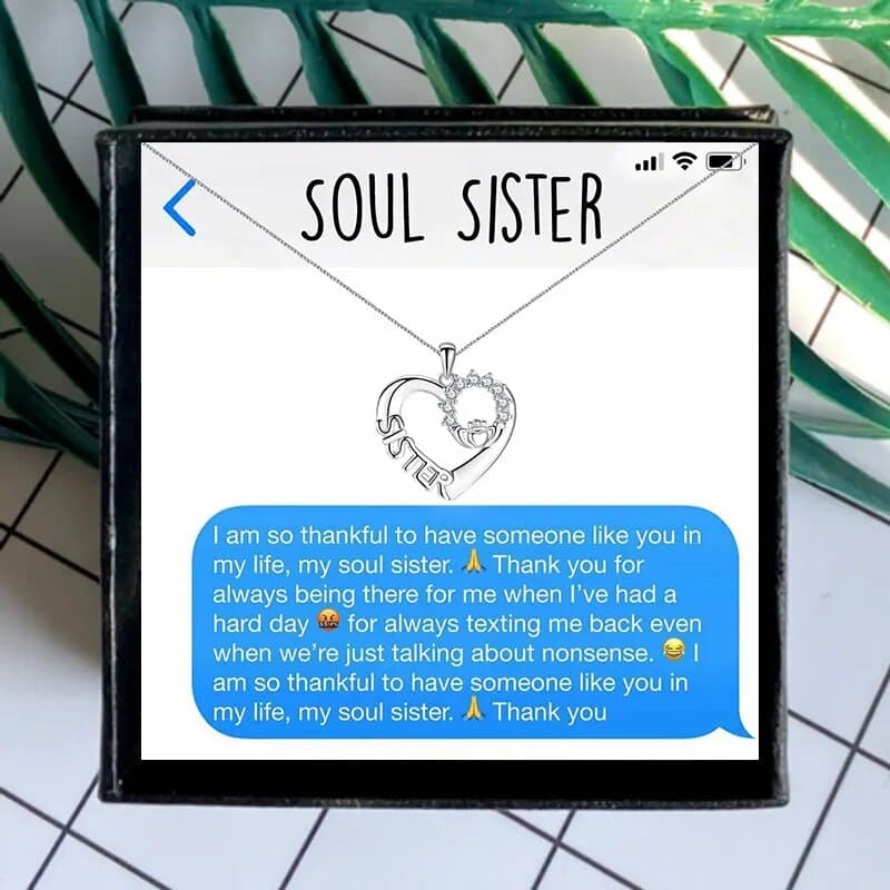 To My Soul Sister Necklace Crystal Heart Crown Letter Pendant - Necklace of Love