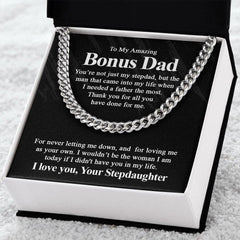 To My Bonus Dad Stainless Steel Cuban Chain Men - Necklace of Love