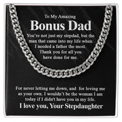 To My Bonus Dad Stainless Steel Cuban Chain Men - Necklace of Love