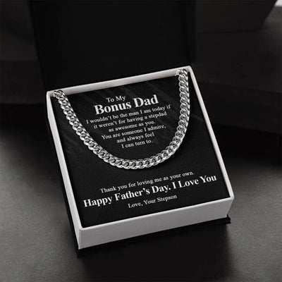 To My bonus Dad Stainless Steel Cuban Chain Men Necklace - Necklace of Love