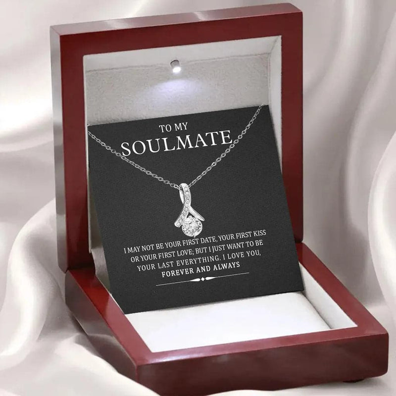 Vintage Soulmate Necklace for Women with Red LED Wooden Gift Box - Necklace of Love