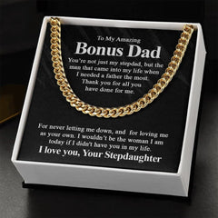 To My Bonus Dad Stainless Steel Cuban Chain Men - Necklace of Love