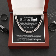 To My Bonus Dad Stainless Steel Cuban Chain Men - Necklace of Love